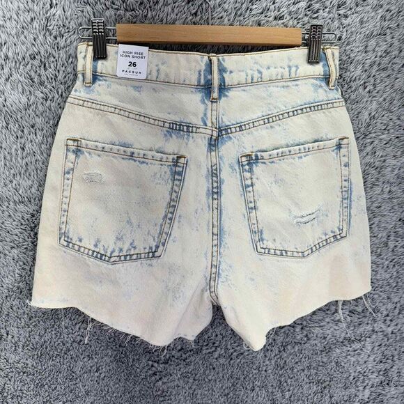 NWT PACSUN High Rise Icon Short Jean Cutoff Raw Hem Distressed Denim Women's 26 - Picture 2 of 12